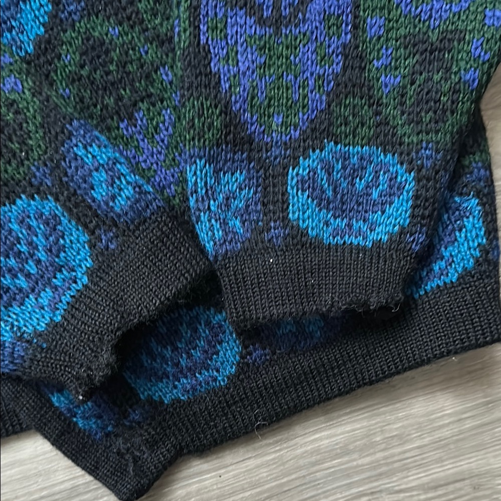 Vintage Norvyk by Ren-Dale Knit Virgin Wool Cardigan with Blue and Green Pattern - Picture 4 of 11